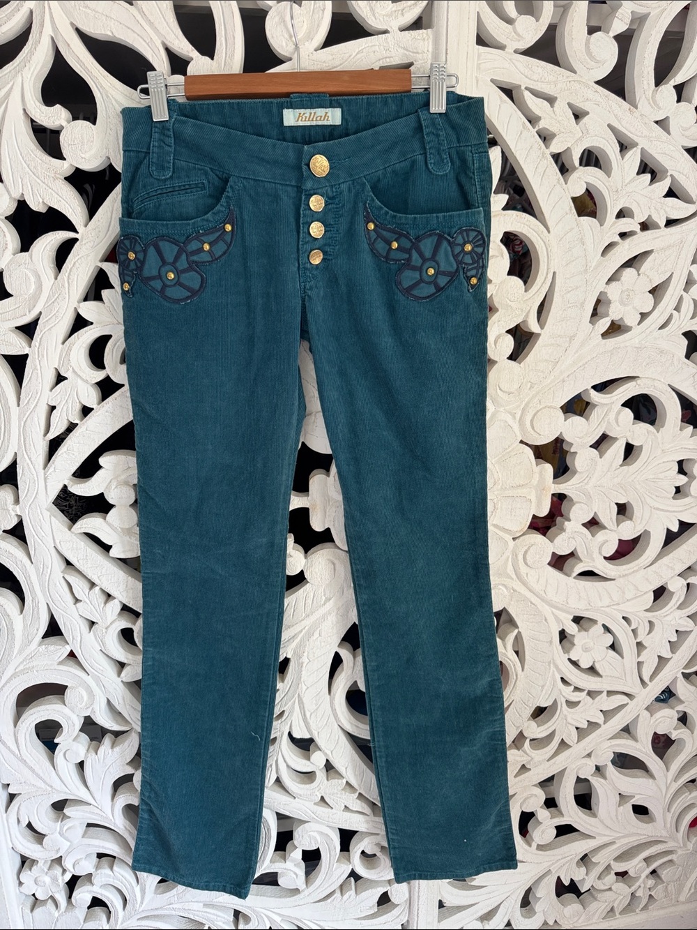 NWT Killah Teal Corduroy Straight Leg Pants Sz 28